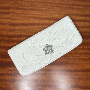 Beautiful White Brighton Clutch Wallet Silver Flower Accent